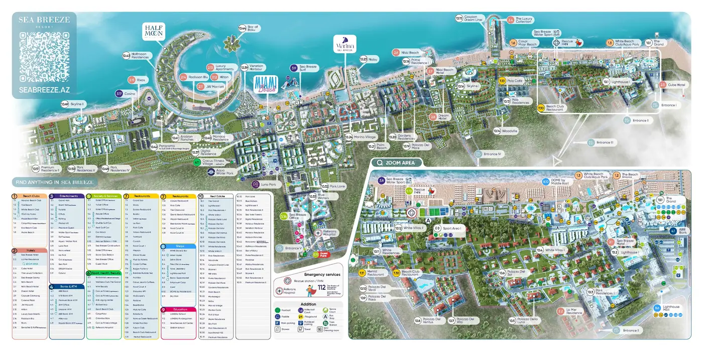 תוכנית האב של Sea Breeze, באקו, עם הפרויקטים לאורך החוף
